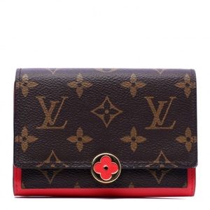 Louis Vuitton Brown Red Monogram Flore Compact Wallet